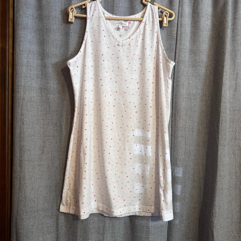 Midnight by Carole Hochman White Top with Pink Polka Dots